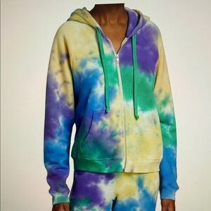 NWOT Warm Colorful Tie-Dye Zipper front soft fleece Hoodie